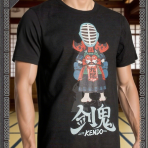 sky-kendo Ken Oni & Kyubi Japanese Style T-shirt | 100% Cotton, Double-sided Black & White Print, Japanese Kendo Merch