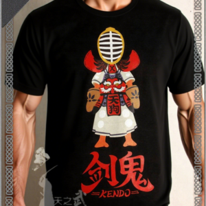 sky-kendo Ken Oni & Tengu Dog Black Tee | Japanese Style 100% Cotton, Large Graphic Print, Japanese Kendo Inspired