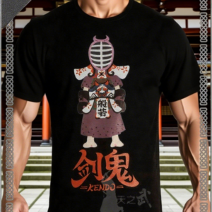 sky-kendo Exclusive Japanese Kendo T-shirt | Ken Oni & Hannya, 100% Cotton, Double-sided Black & White Print