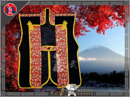 SKY-kendo 紅桜 red cherry blossom black woolen 陣羽織 Samurai Surcoat Exquisite Craft, Semi‑Handmade